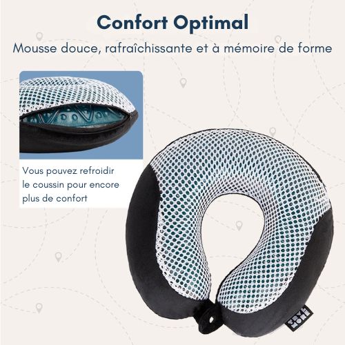 TRVLMORE Oreiller de cou - Oreiller de voyage pour l'avion et la voiture - Forme en U - Mousse à mémoire de forme - Noir