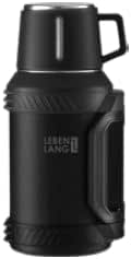 LEBENLANG - Thermos 2.5L - Grande bouteille isotherme en acier inoxydable avec tasse, passoire à thé et sangle de transport - Jusqu'à 24 heures au chaud ou au froid - Thermos étanche pour le café, le thé et l'extérieur