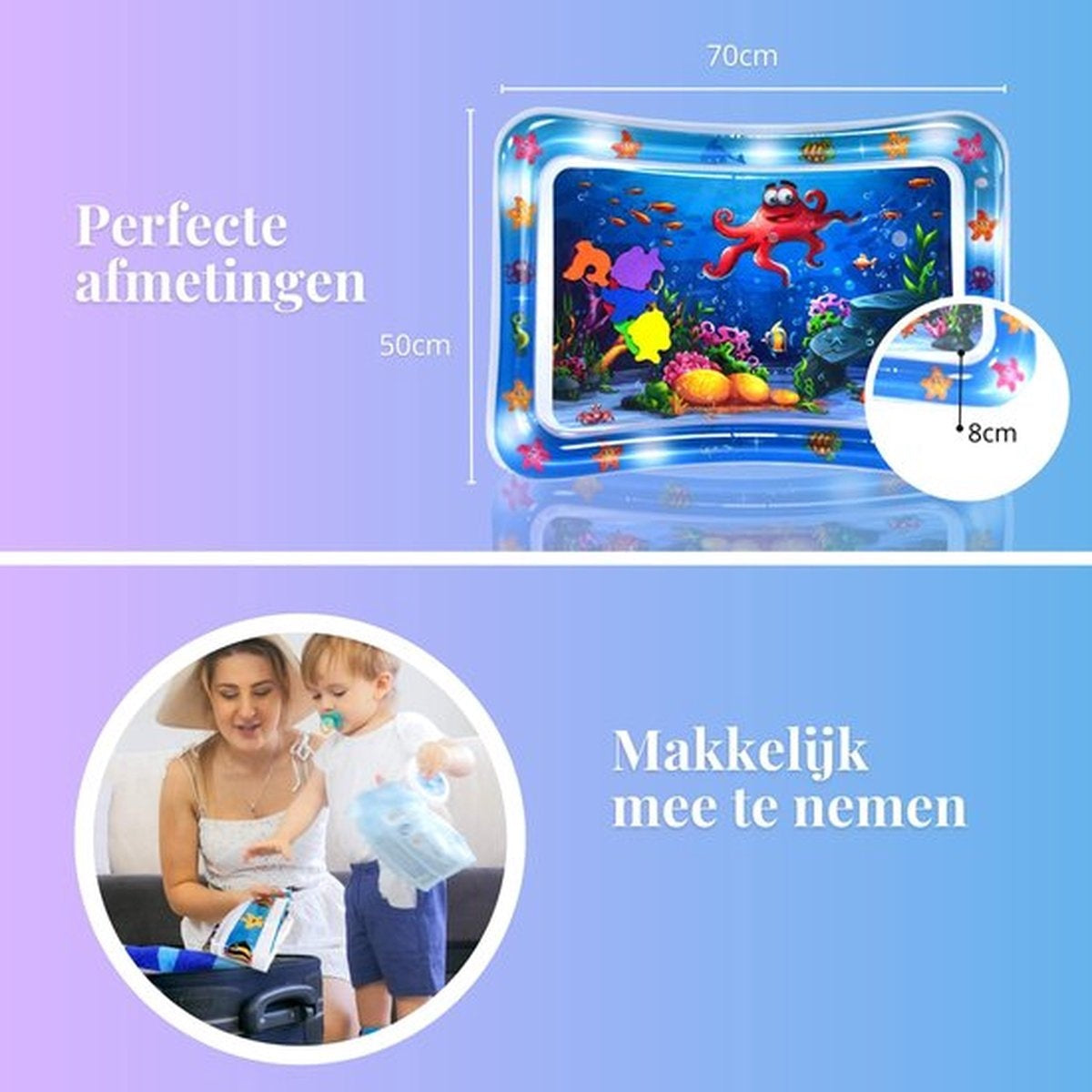 Tenify Waterspeelmat - Watermat - Speelkleed - Opblaasbaar - Tummy Time - Baby Speelgoed 0 Jaar - Kraamcadeau - Blauw