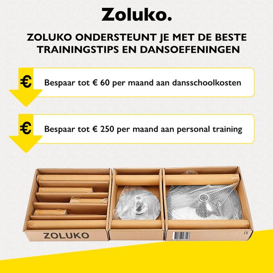 Zoluko Professional Dance Pole - Hauteur réglable : 2,24 m à 2,74 m - Rotatif et statique - Capacité de charge de 200KG - Pole Dancing - Pole Dance - Argent/Chrome