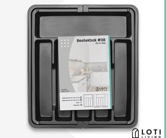 Loti Living Range-couverts - Organisateur coulissant pour tiroir à couverts - Plastique - Noir - Réglable de 33,3 à 56,7 cm de large - 38 cm de profondeur