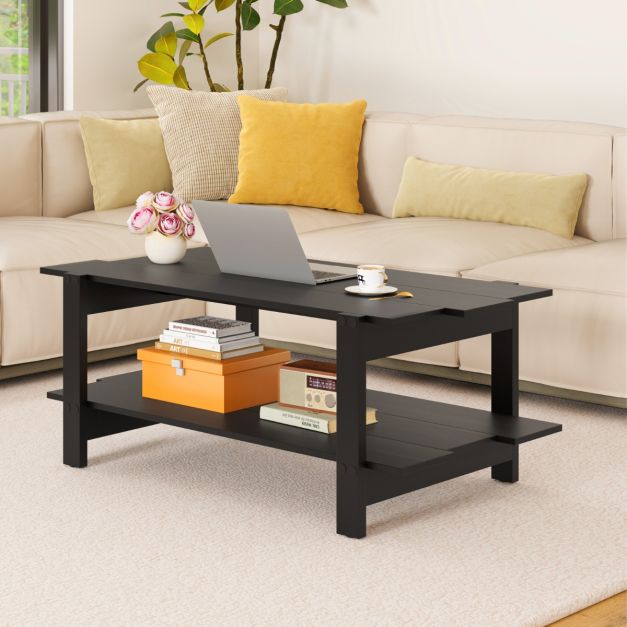 Table basse Coast 2 couches avec étagère de rangement - 115 x 59 x 46 cm - Noir