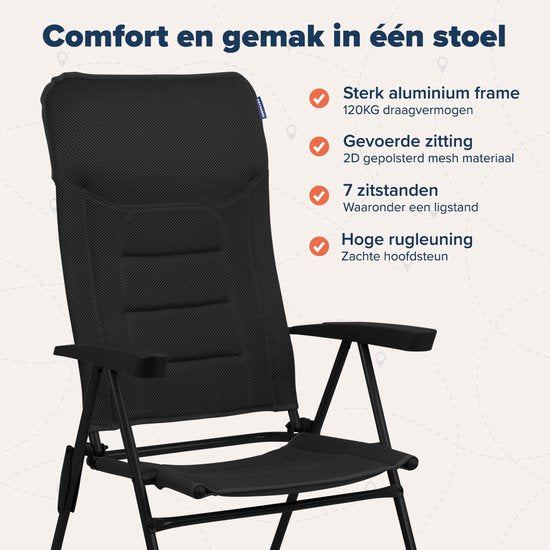 TRVLMORE Chaise de camping - 7 positions - Duo Pack - Capacité de charge 120 kg - Position allongée - Chaise pliante - Chaise pliante - Noir