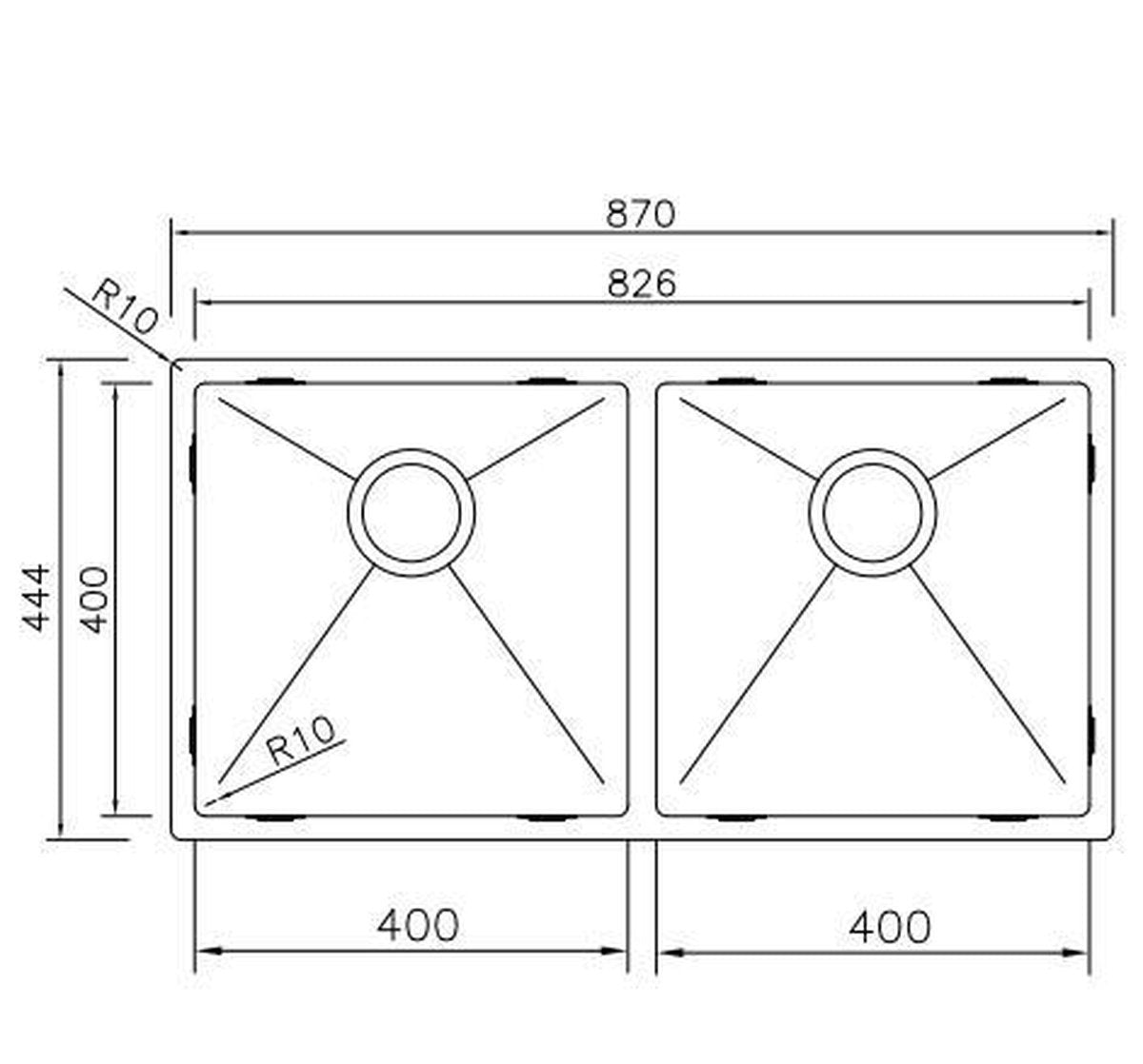 Mizzo Linea Dubbele Spoelbak 40-40X40CM - Wasbak Keuken - Onderbouw / Vlakbouw / Inbouw - RVS Gootsteen 1.2mm dik