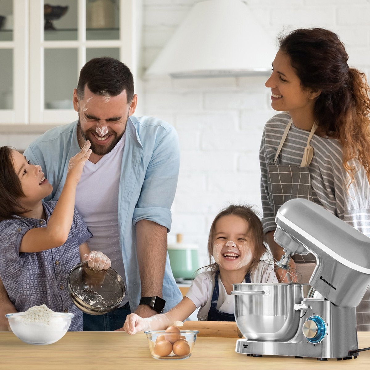 Robot de cuisine - KitchenBrothers - Robot de cuisine avec bol de 6L en acier inoxydable - avec bol de 6L - acier inoxydable - 1400W - Silver