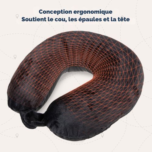 TRVLMORE Oreiller de voyage - Oreiller cervical en forme de U - Noir
