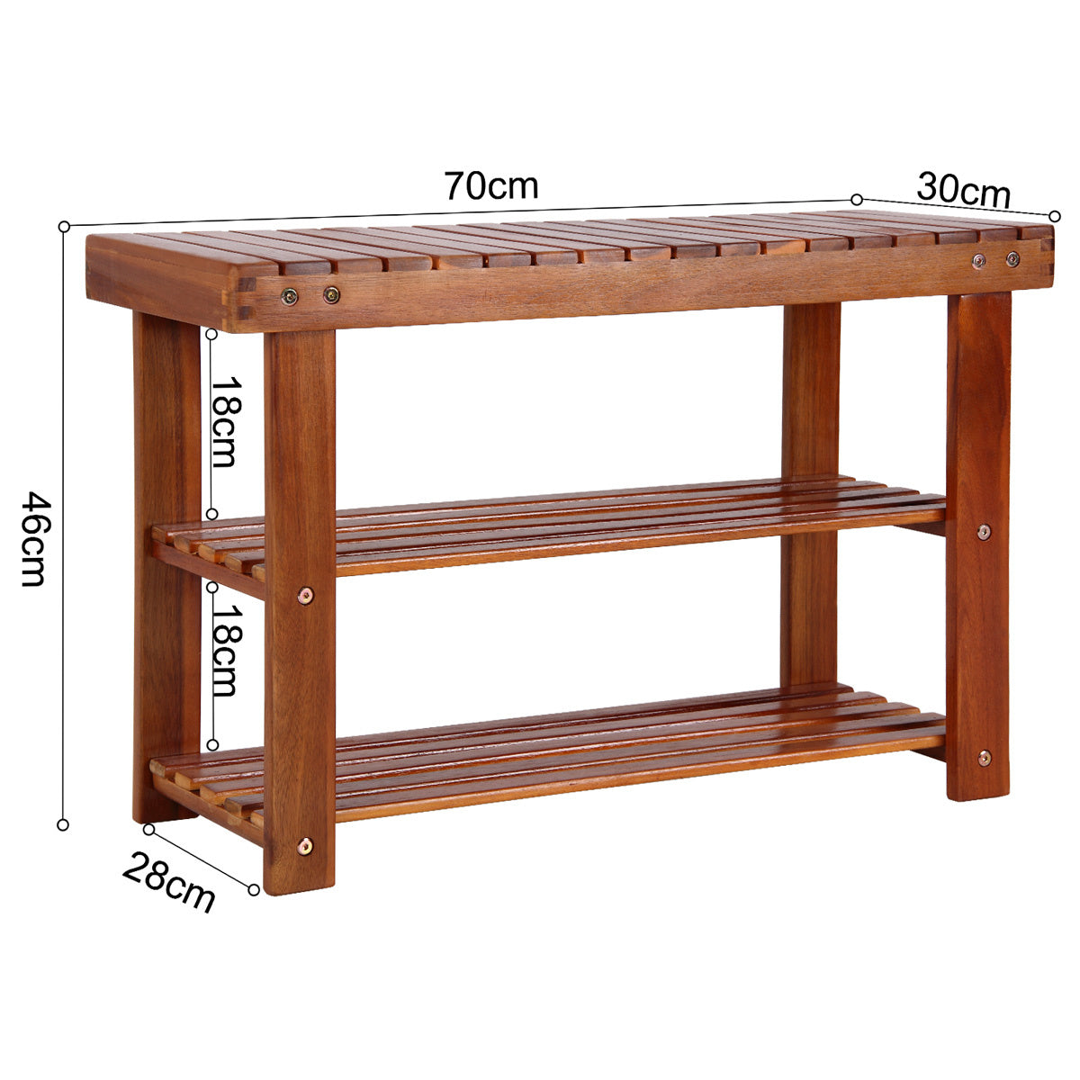 2 en 1 - étagère à chaussures et banc en bois d'acacia - 70cm