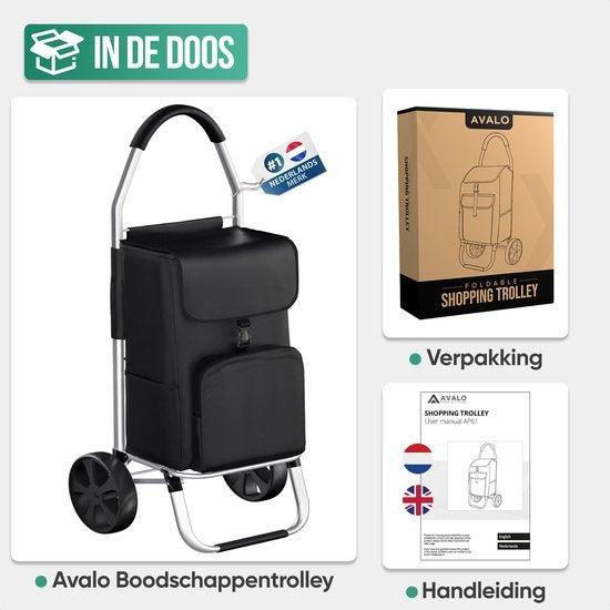 Avalo Chariot de courses avec compartiment réfrigérant - Pliable - Sac de courses amovible - Chariot de courses