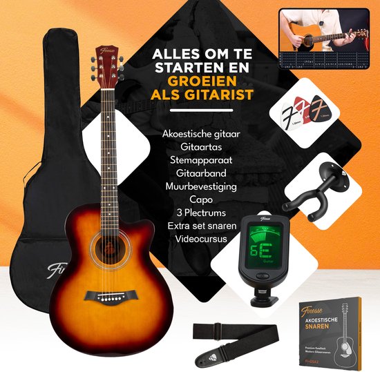 Finesse Acoustic Guitar - with Video Course - 4/4 40" - Western Guitar - Guitare Enfant et Adulte - Sunburst