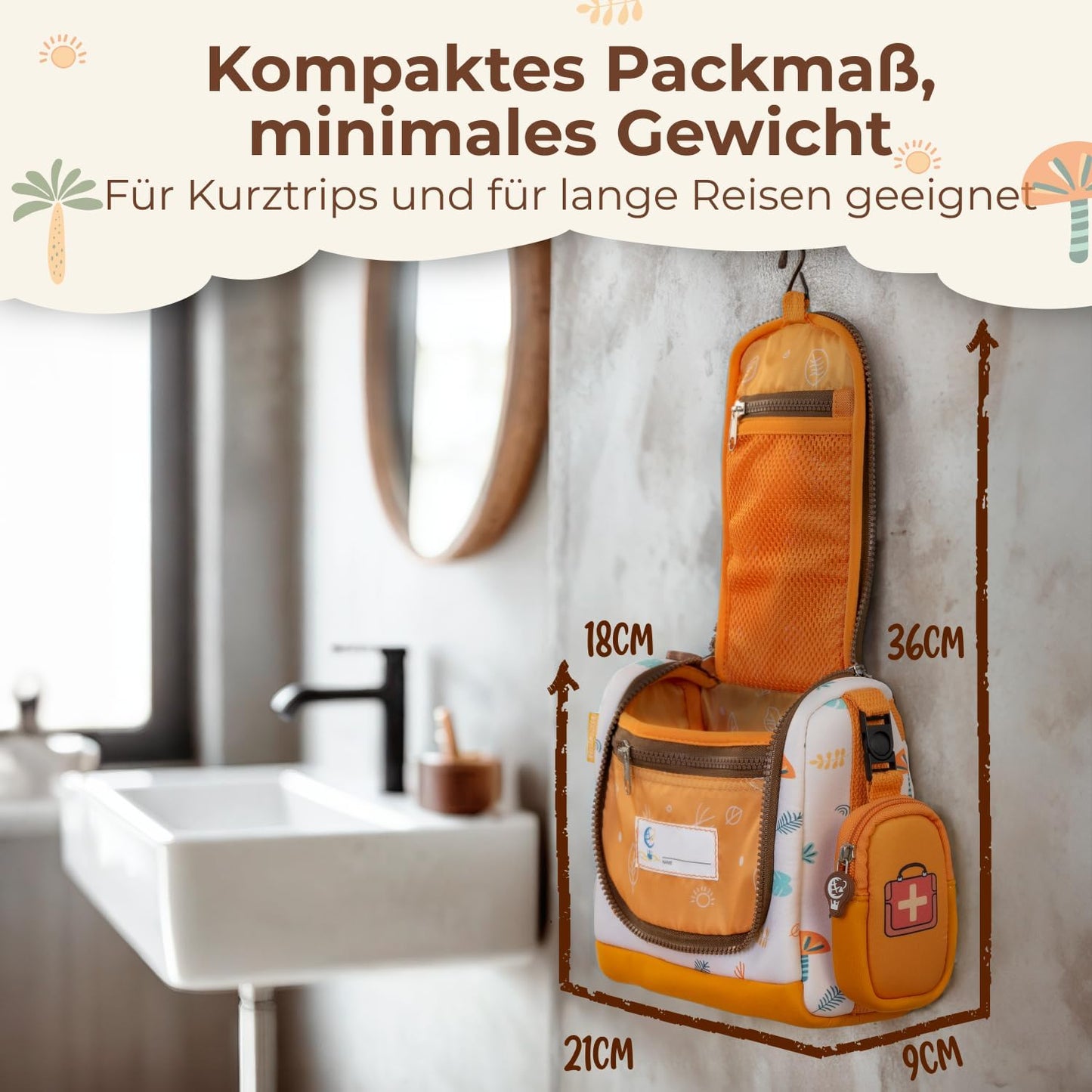 REISERACKER Trousse de toilette pour enfants - orange - 9 x 21 x 18 cm