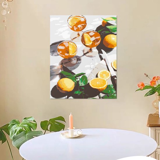 Rubye® Painting By Number Adults - Orange Cocktails - Pinceaux inclus - Canvas Painting canvas - Colours by Number - 40x50cm