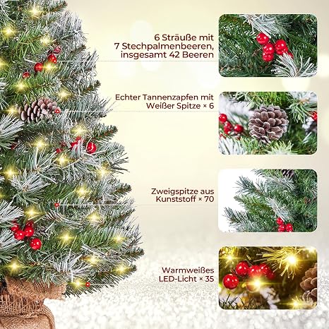 Mini sapins de Noël artificiels Yaheetech 61 cm - Lot de 2 - Neige - Éclairage LED