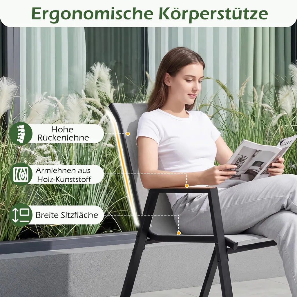 Chaises de jardin Coast - empilables - accoudoirs - respirantes - 56 x 66 x 88 cm - gris