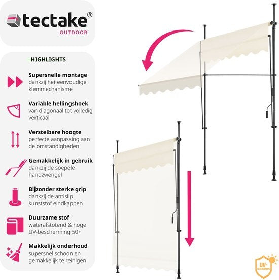 Store - tectake - Store à pinces - Réglable - Parasol balcon - 150 x 180 cm - beige - store - 404954