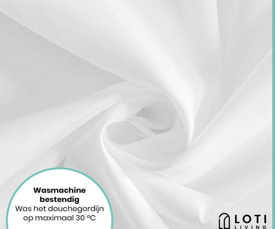 Loti Living Rideau de douche anti-moisissure - blanc - anneaux inclus - imperméable - polyester - rideau de douche 180x200 cm