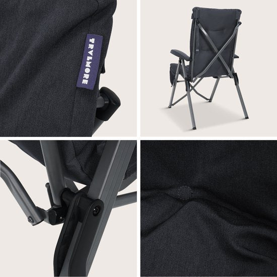 TRVLMORE Chaise de camping de luxe - pliable - capacité de charge de 150 kg - sac de transport inclus - chaise pliante - chaise de camping - chaise pliante - gris
