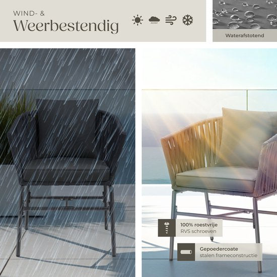 tectake® Chaise de jardin, lot de 2, chaise d'extérieur en métal, chaise de patio avec accoudoirs, chaise longue, fauteuil de jardin, mobilier de jardin, mobilier de balcon, set de jardin lounge, coussins déperlants, pieds réglables