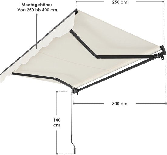 Auvent - 300 x 250 cm - Beige - Matériel de fixation inclus