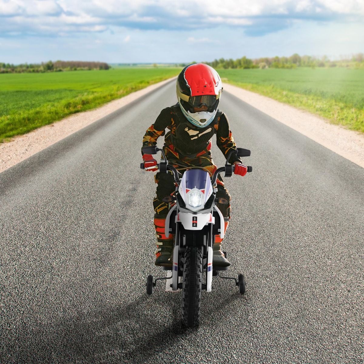Coast Toy Motorbike for Kids - 2 roues latérales - Fonction musicale - 106.5 x 56 x 80 cm - Bleu/Blanc