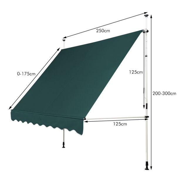 Store Coast 250 cm - Hauteur réglable 200-300 cm, Vert, Fixation par clip sans perçage