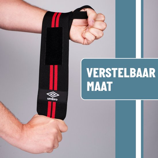 Supports de poignet Umbro - 2 pièces - Pour le fitness, le crossfit et la musculation - Rouge/Noir