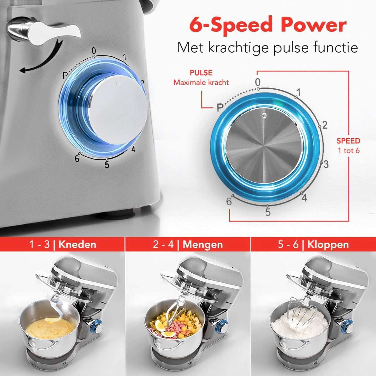 Robot de cuisine - KitchenBrothers - Robot de cuisine avec bol de 6L en acier inoxydable - avec bol de 6L - acier inoxydable - 1400W - Silver
