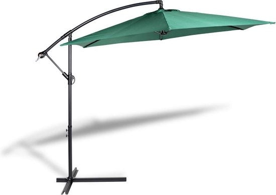 909 OUTDOOR Parasol suspendu vert foncé 2,5 m de haut, Parasol de jardin avec armature et housse en acier, Parasol avec manivelle et fonction d'inclinaison, Diamètre 300 cm