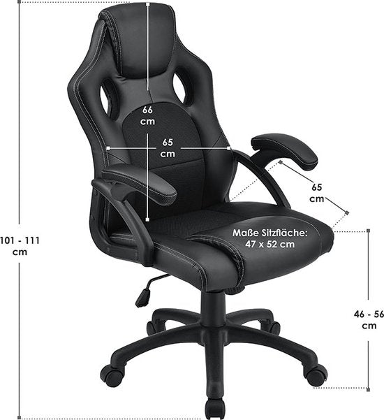 Juskys Chaise de bureau / Chaise de jeu - Montréal - Noir
