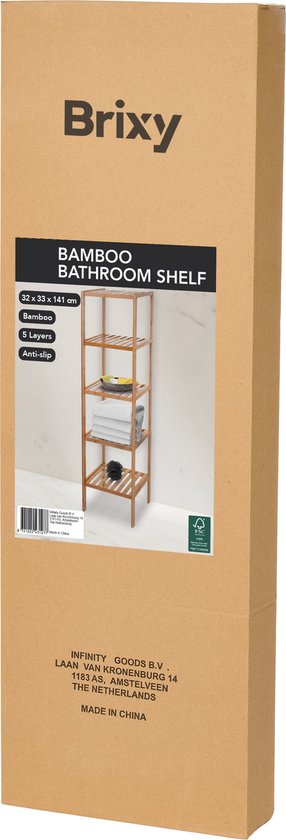 Brixy Etagère de salle de bain - Meuble de salle de bain - 5 couches - 141x33x33cm - Meuble de salle de bain - Bambou