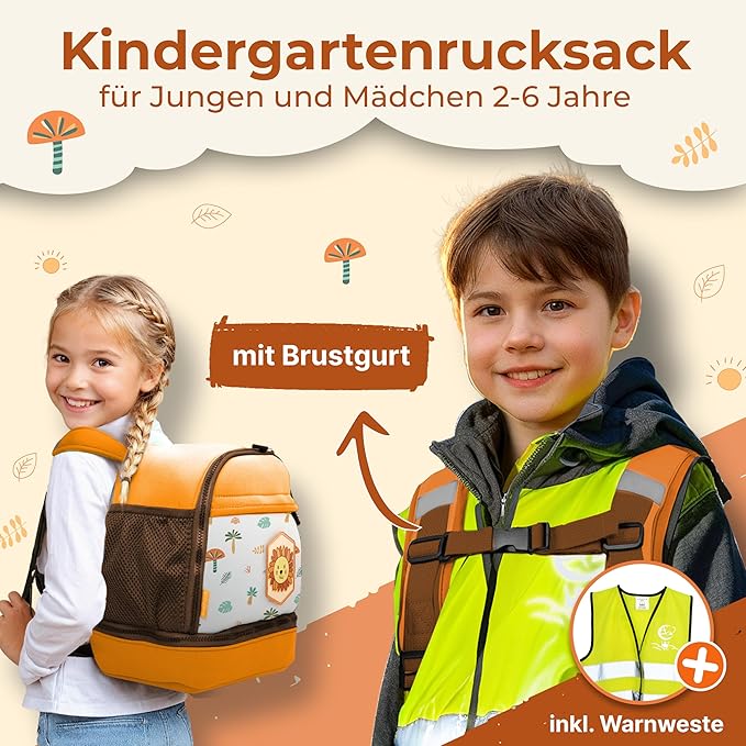Sac à dos Reiseracker pour enfants Orange + gilet de sécurité