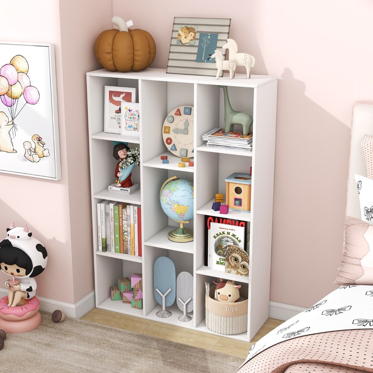 Coast Bookcase 11 Compartments White 74x24x106 cm - Etagère géométrique moderne avec protection contre le basculement