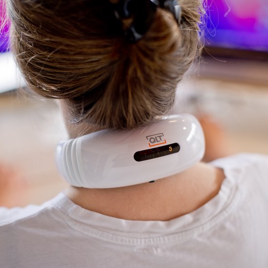 QLT Pulse Neck Massage Device with 16 Stages - 6 Massage Modes and Timer - Electrostimulation - Efficace contre les maux de tête et les vertiges - White