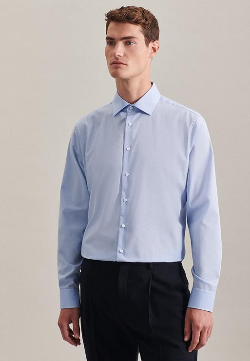 Chemise homme Seidensticker - Bleu business et bleu clair - Élégante et confortable - taille 42