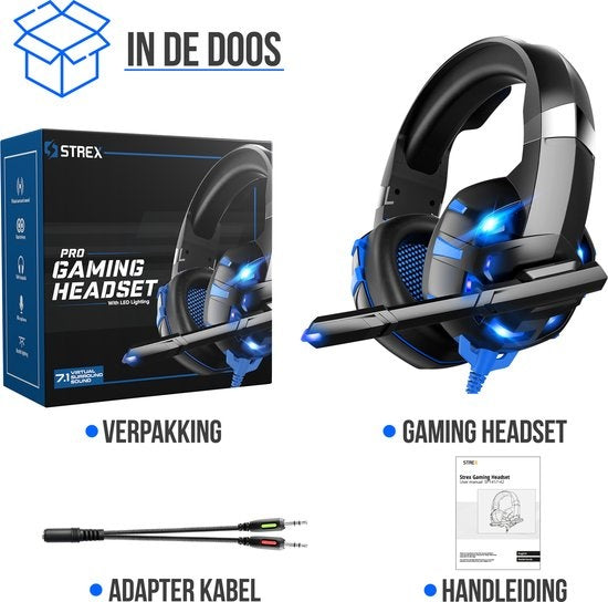 Casque de jeu Strex avec microphone bleu - PC + PS4 + PS5 + Xbox One + Xbox Series