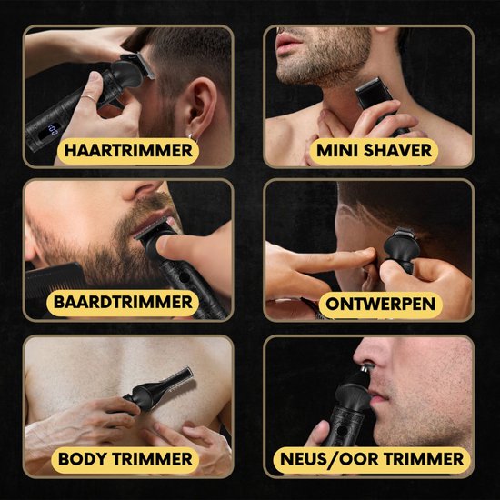 Tondeuse à barbe 7-en-1 Homme + Standard - Tondeuse pour barbe et corps - 6 accessoires inclus - Sansbeauté® - Body Groomer Men - Body Trimmer Men - Hair Trimmer - Clips - 0.5-15MM - Nose and Ear - Trimmer - Beard Machine - Multigroomer