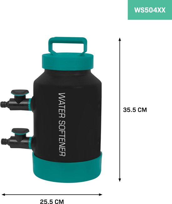 Adoucisseur d'eau VONROC - détartreur portable - adoucit 1000 litres par régénération - Compteur d'eau, bandelettes de test de dureté de l'eau, tuyaux et raccords inclus. - bleu/noir