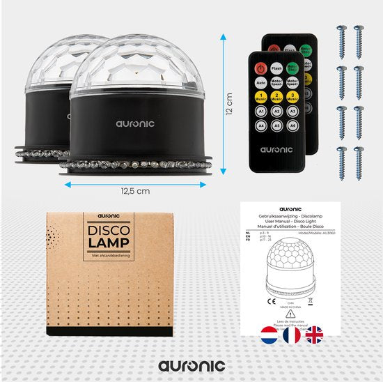 Auronic Rotating Discolamp - Duo Pack - Discoball - LED - Lumière de discothèque - Télécommande et contrôle musical - Enfants/Adultes