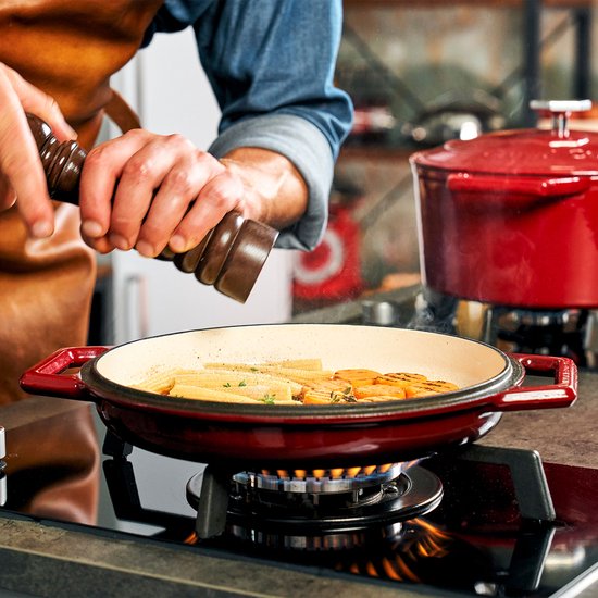 The Tasman Dutch Oven et Grill - Cocotte - Fonte recyclée - avec couvercle traditionnel et couvercle grill - Ø 29 cm – Rouge