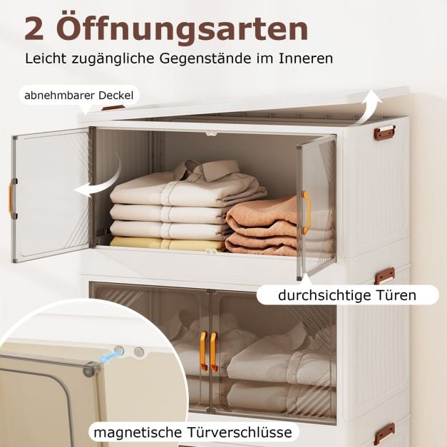 Coast Storage Boxes White/Brown - Meuble de rangement empilable avec portes et roulettes - 284L - 65 x 39 x 142 cm
