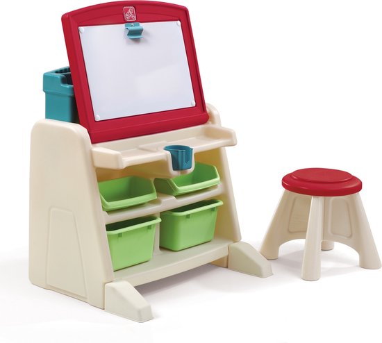 Step2 Flip & Doodle bureau chevalet avec chaise pour enfants - 2-en-1 bureau et chevalet pour enfants en plastique / plastique - Table de bricolage avec espace de rangement