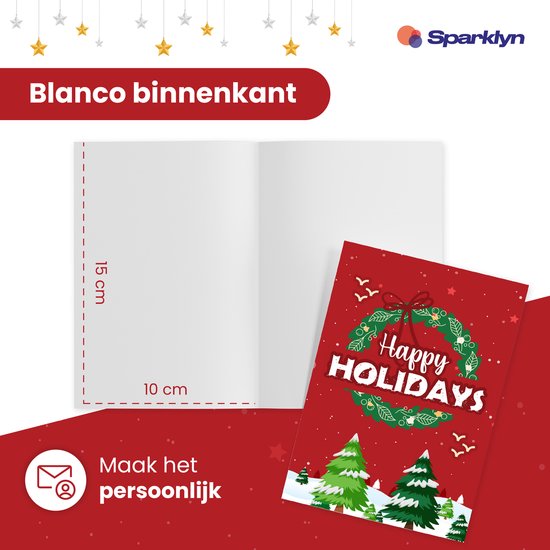 Sparklyn 30x Luxury Double-Sided Christmas Cards with Envelopes Sets - Blank - 15x10 cm - Christmas Cards 2023 - Modern