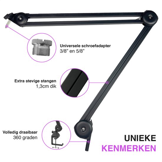 Sensic SA 10 Bras de microphone avec filtre anti-pop - Support de microphone - Bras de perche - Trépied - Extra long