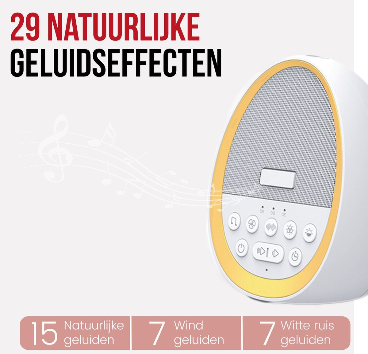 White Noise Machine - Witte Ruis Slaaptrainer voor Baby - Slaaphulp met 8 verschillende kleuren LED verlichting en 29 rustgevende geluiden