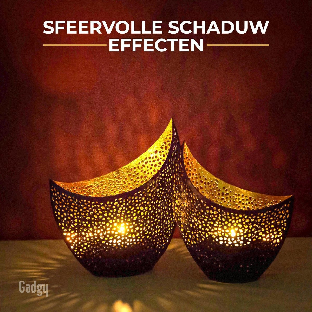 Gadgy Porte-lampes Oriental - Lot de 2 - 16 et 14.5cm - Porte-lampes - Noir/Doré - Métallique