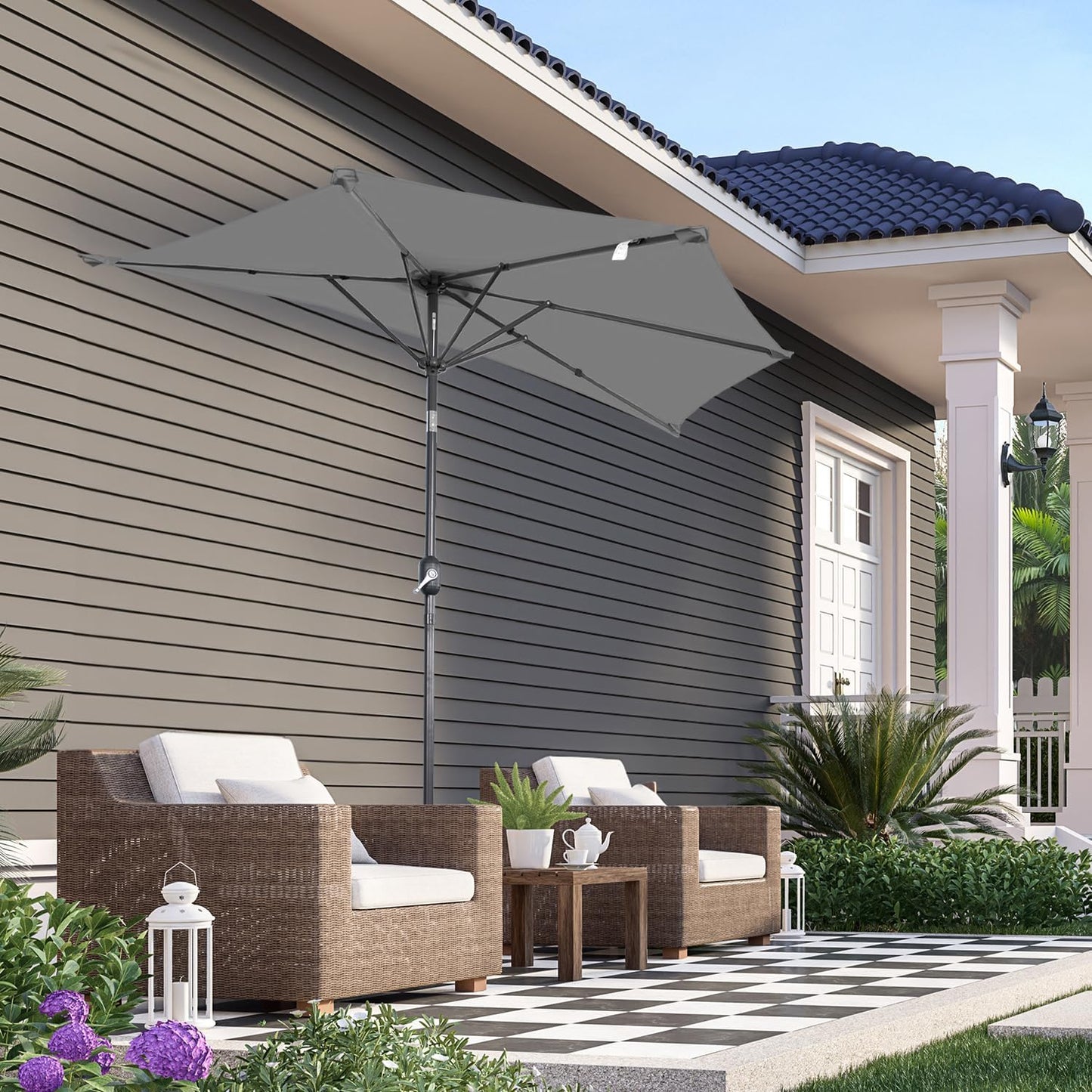 Angel Living Parasol de balcon - Semi-circulaire - 265 x 130 cm - Gris