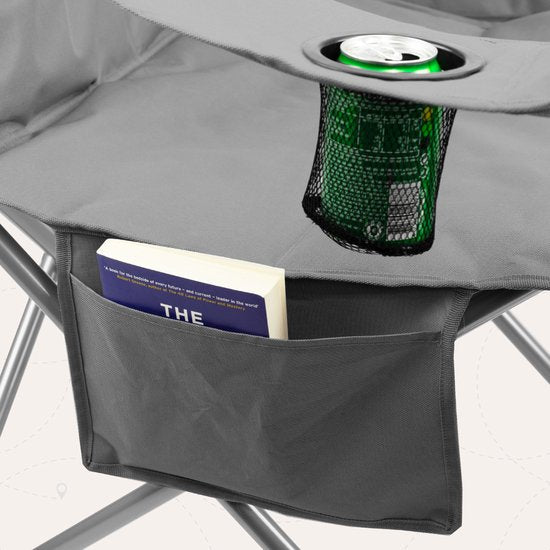 TRVLMORE Chaises de camping - Pliables - 2 pièces - Chaises pliantes - Capacité de charge de 150 kg - Porte-boissons - Compartiment réfrigérant - Poche latérale - Gris