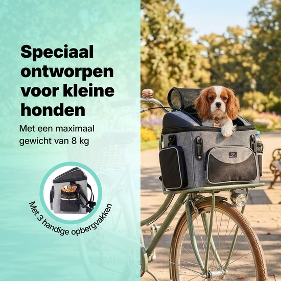 Panier pour chien Jake et Jacky - Panier pour chien à l'avant du vélo - Panier pour chien à vélo - Siège auto pour chien - Petits chiens (max. 8 kg) - 39 x 28 x 34 cm