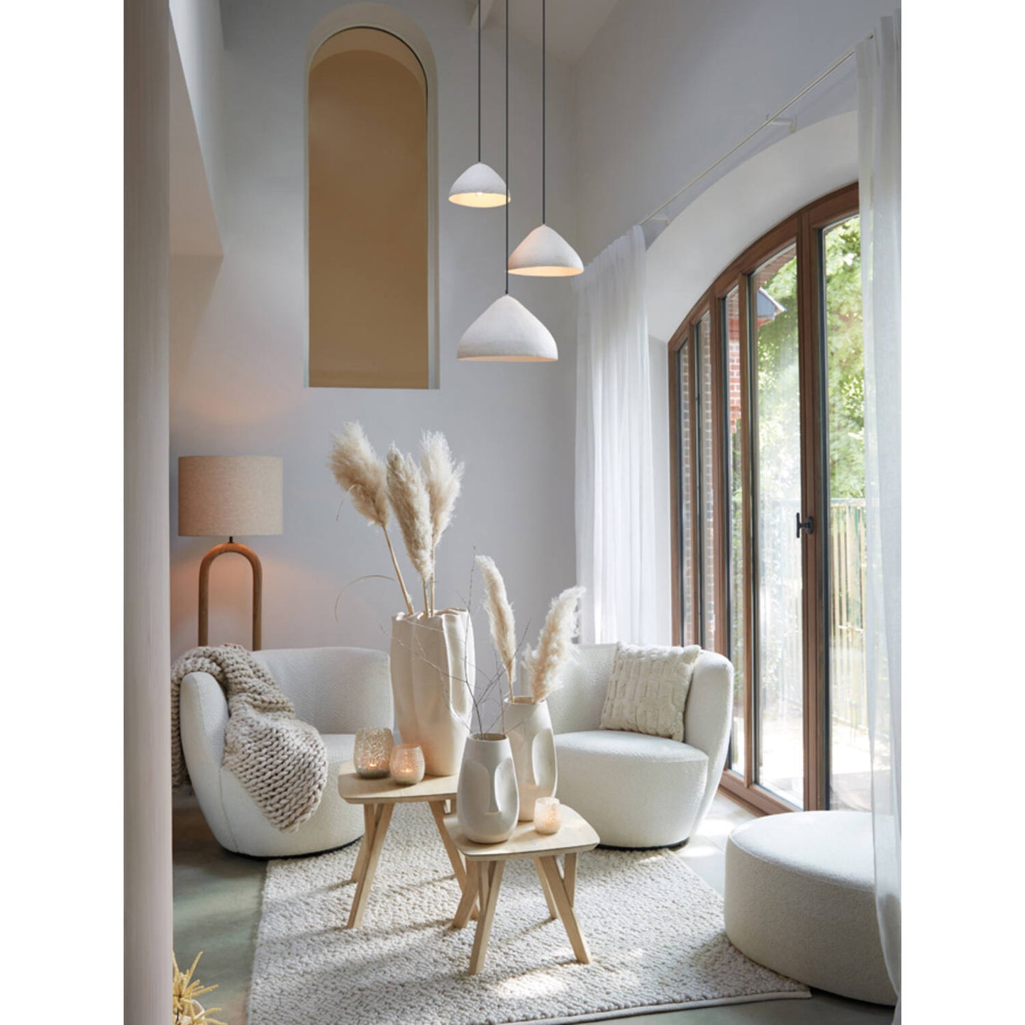 Light & Living ELIMO Lampe suspendue Ø32x20 cm - Crème/Blanc mat - Métal moderne - E27