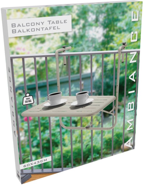 Table de balcon Pro Garden - métal - beige mat - 60 x 43 cm - Pliable - Hauteur réglable