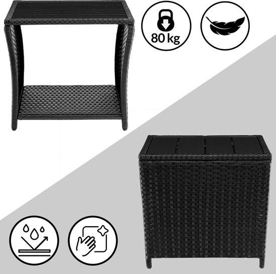 Table d'appoint Casaria Polyrattan - Plateau en WPC 45x45x40cm - Noir